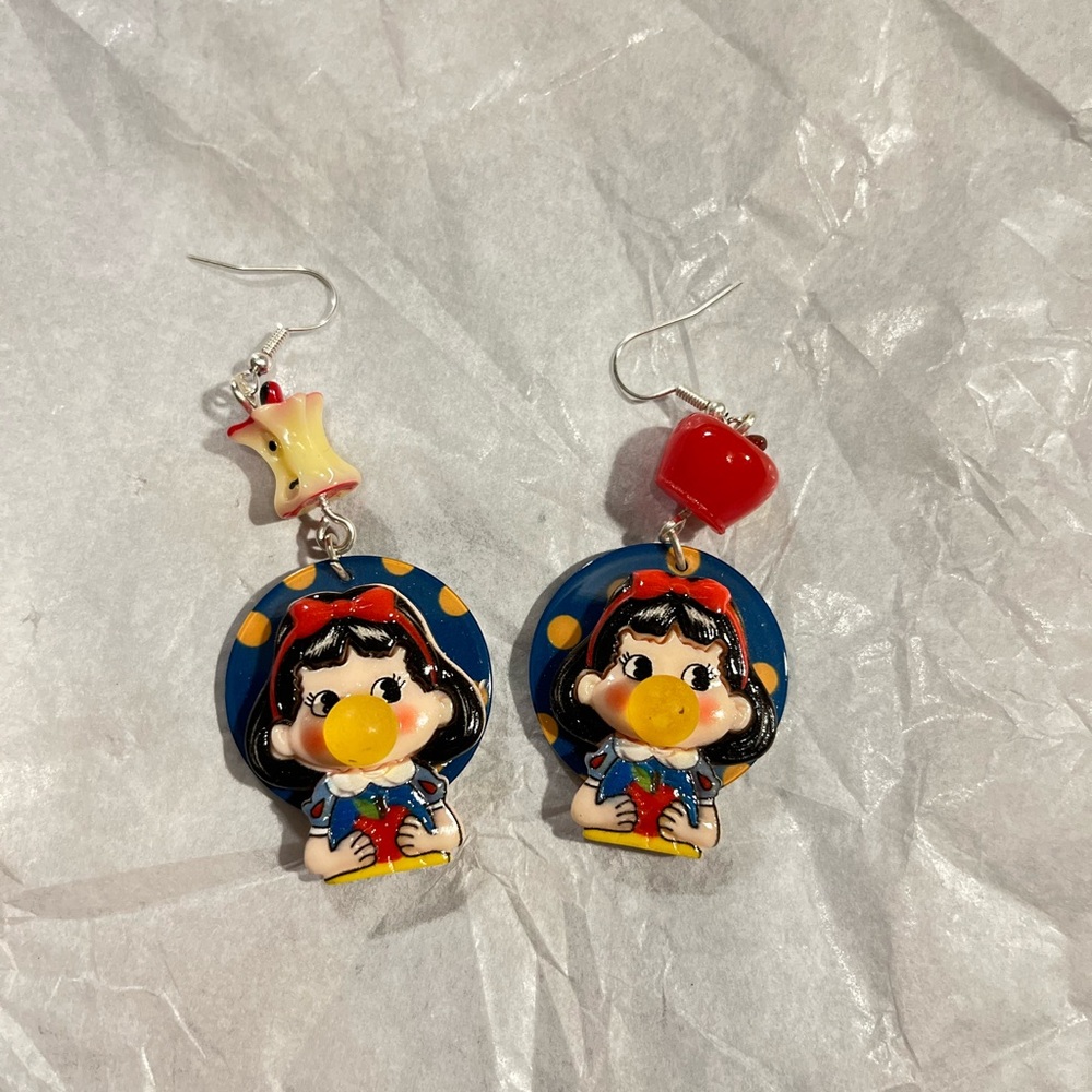 Charming Cartoon Character Earrings with Red and Blue